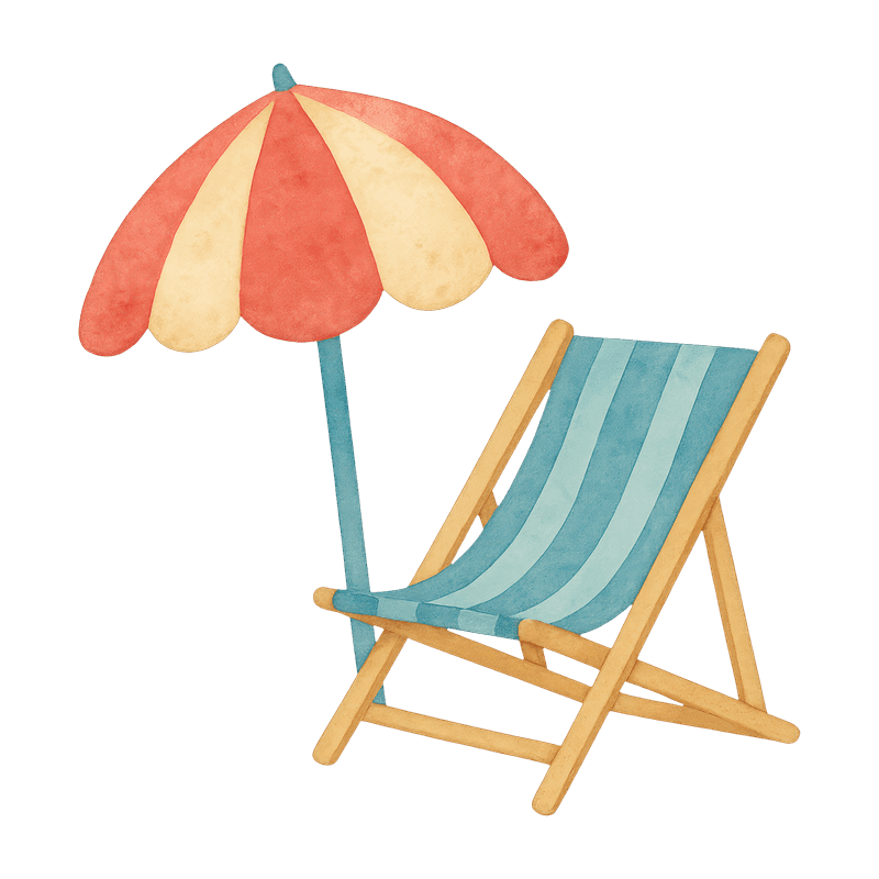 A beach chair and umbrella